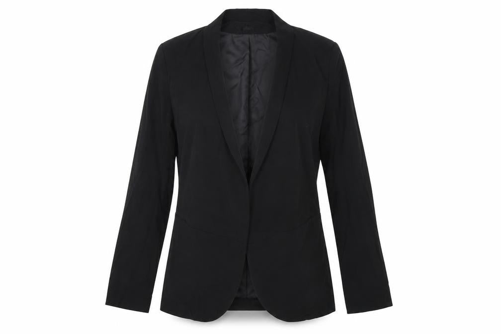 Front view of H&M women’s black jacket coat, size UK 4