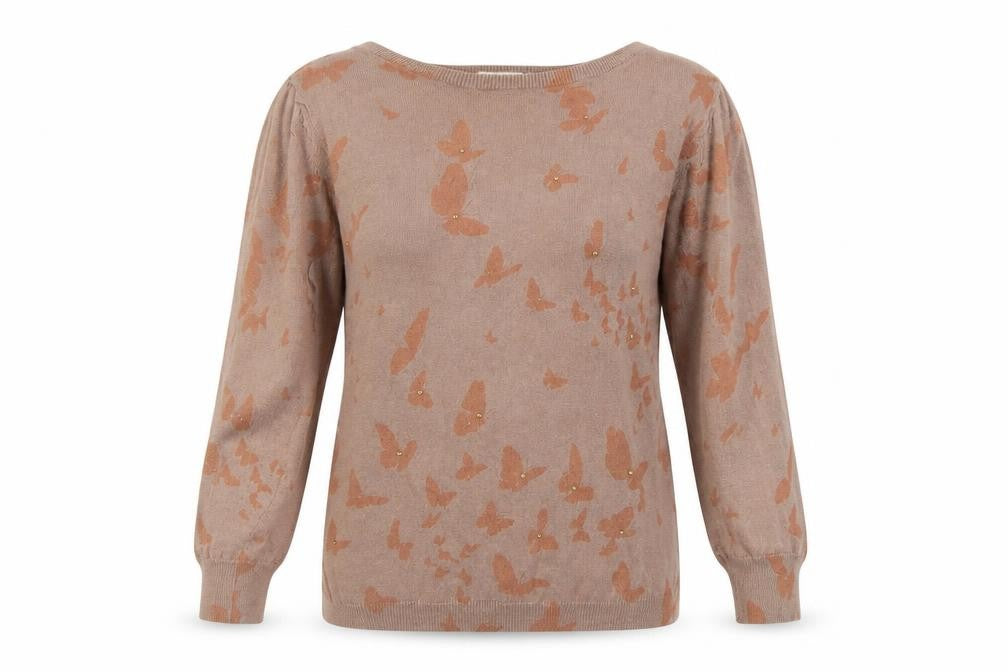 Front view of Next women’s beige geometric jumper, size UK 14