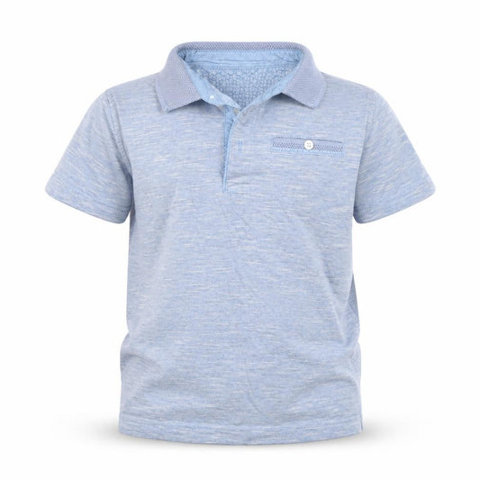 Front view of Primark girls’ blue basic polo, size 6-7, years