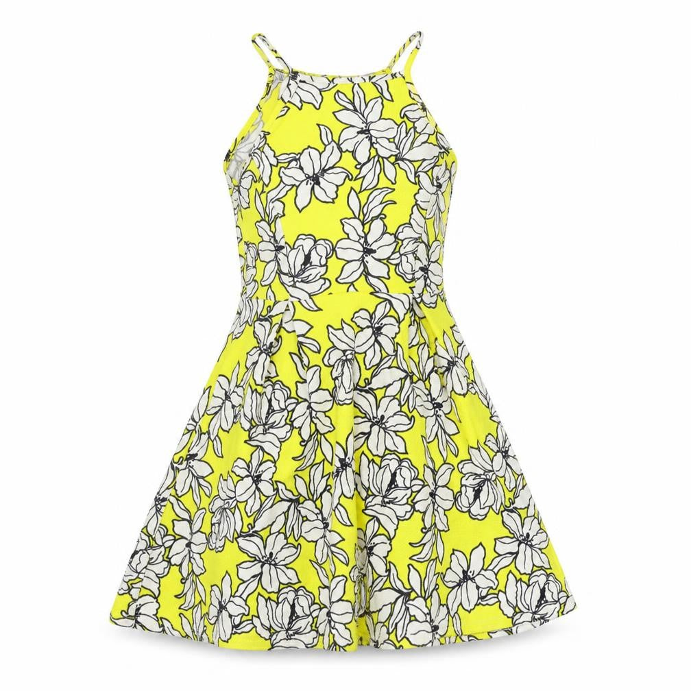 Front view of Select women’s yellow floral a-line, size UK 6