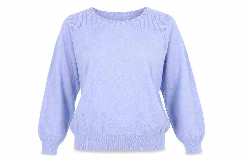 Front view of Pep&Co women’s blue jumper, size UK 14