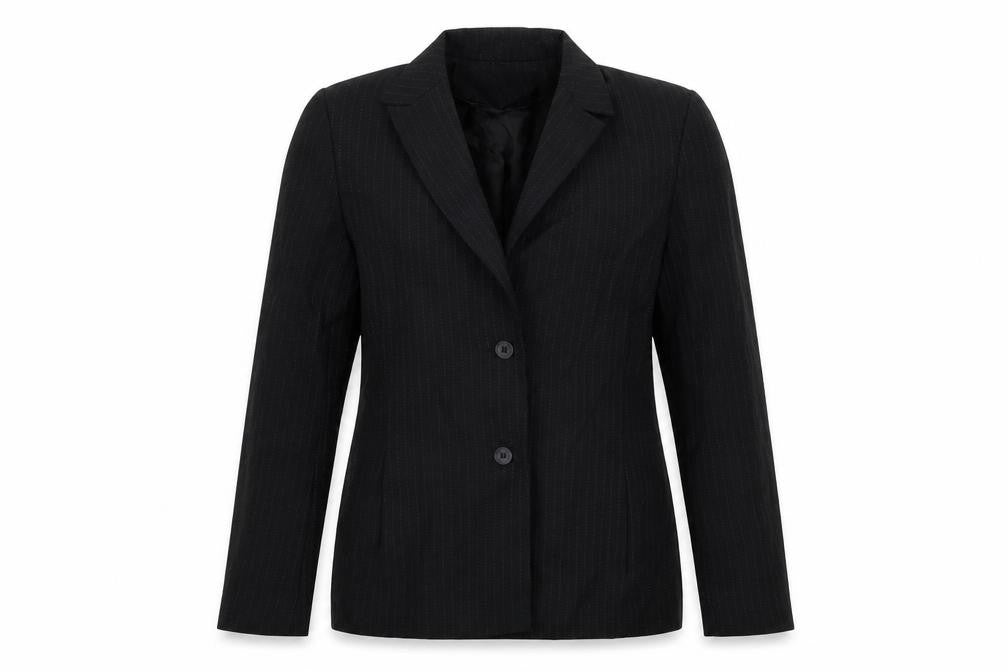 Front view of George women’s black striped jacket blazer, size UK 10