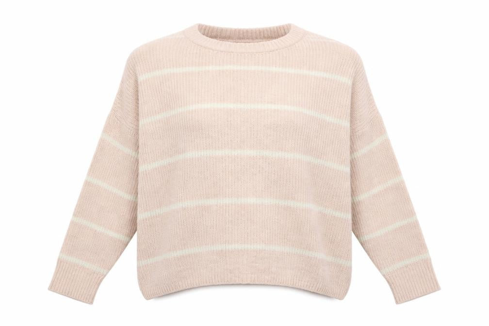 Front view of H&M women’s pink striped jumper, size L
