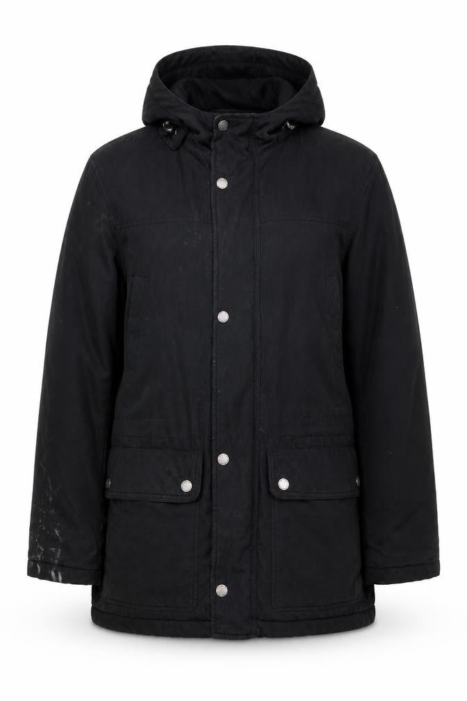 Front view of Synergy women’s black jacket coat, size UK 10