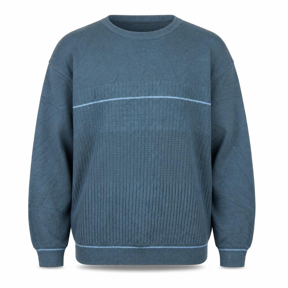 Front view of Marks & Spencer men’s blue jumper, size M