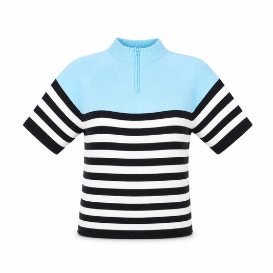 Front view of pope england women’s multicoloured striped basic t-shirt, size XS