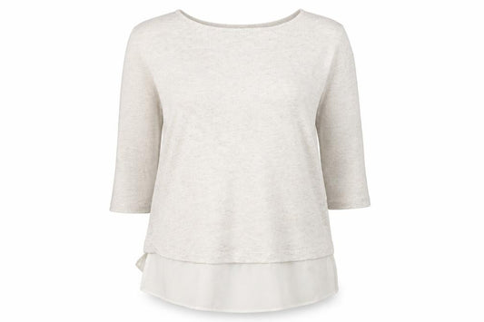 Front view of back to basics women’s beige basic blouse, size UK 6