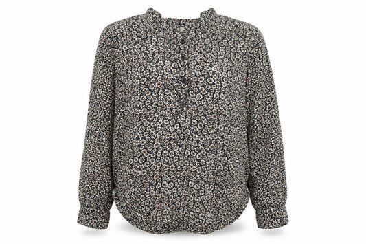 Front view of H&M women’s black floral basic blouse, size UK 36