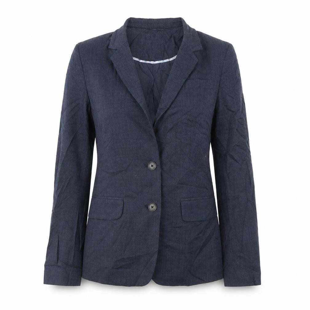 Front view of Vacknox women’s blue jacket blazer, size UK 4, - shoulder pads