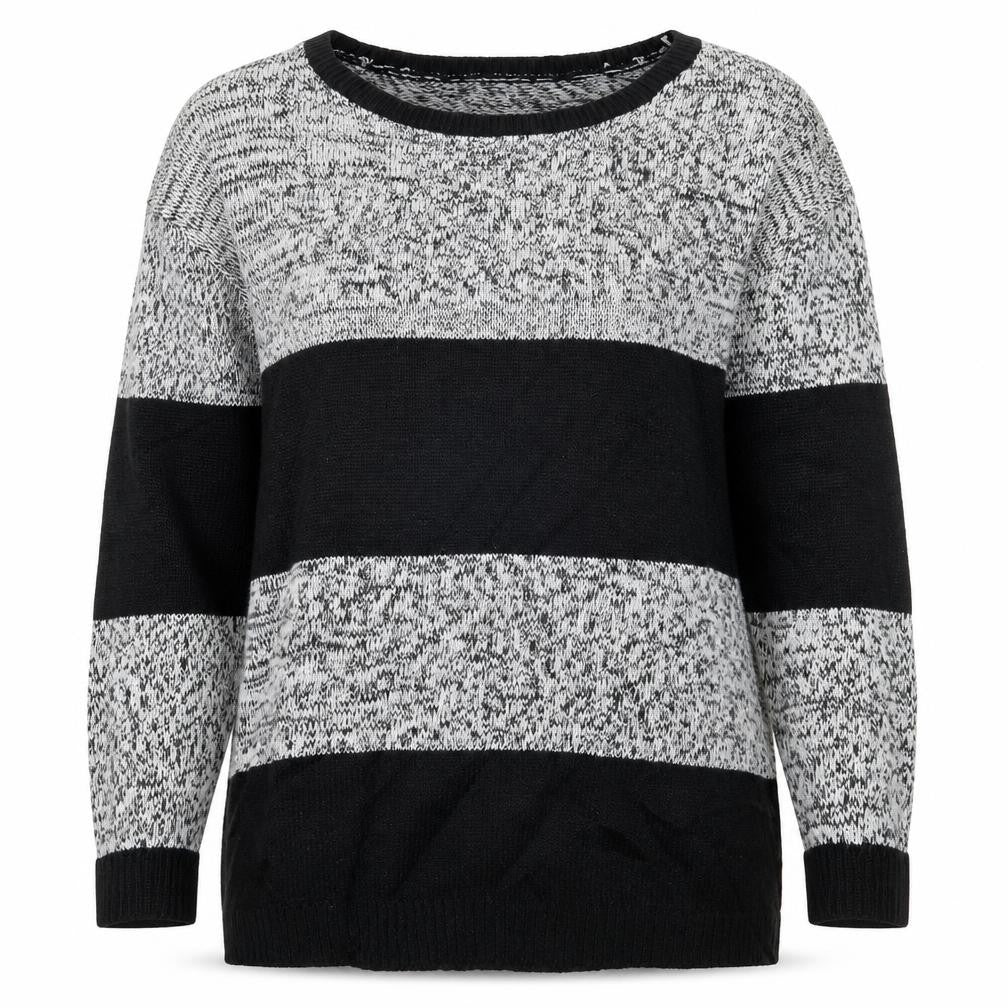 Front view of H&M women’s black striped jumper, size S