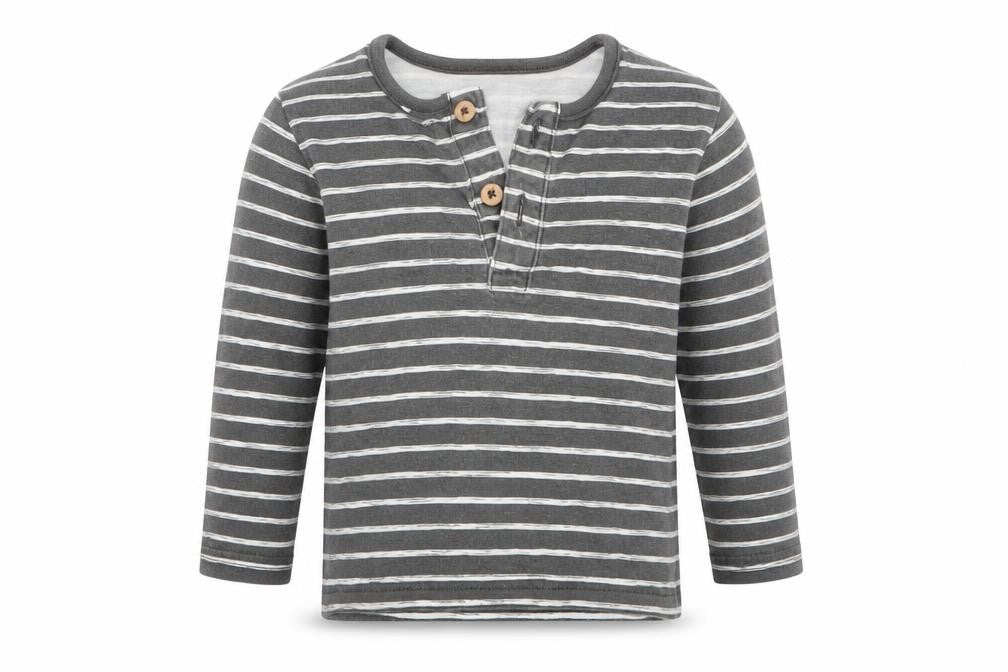 Front view of Tu Baby Grey Striped Basic T-Shirt, size 3-6, Months