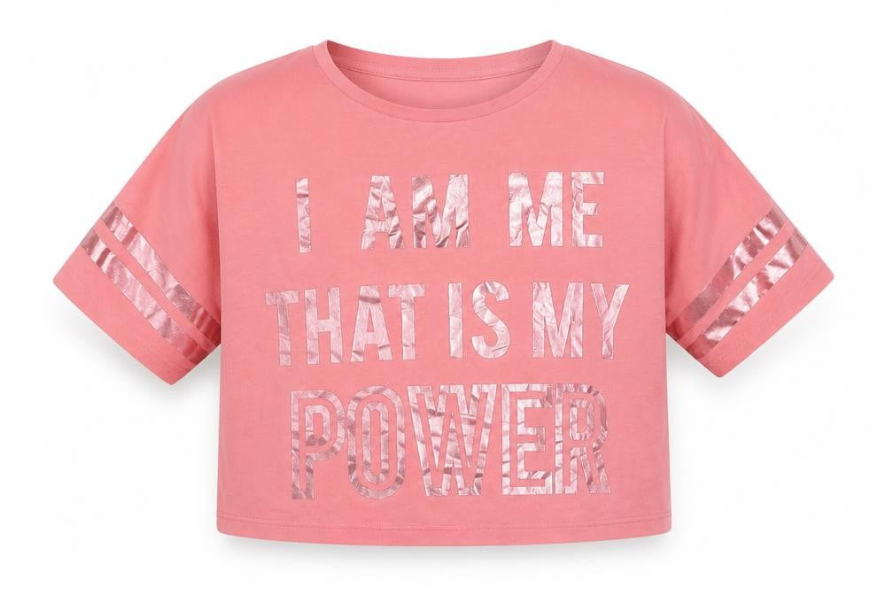 Front view of Miss Evie girls’ pink basic t-shirt, size 11-12, years