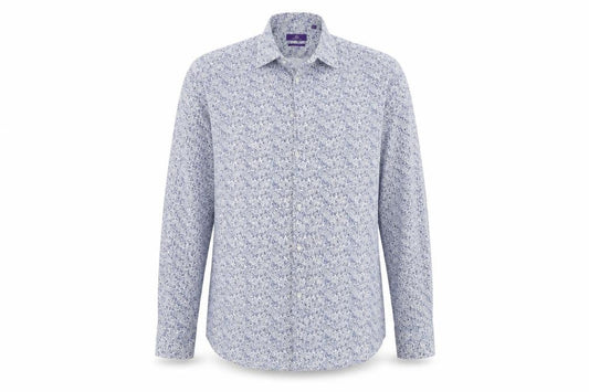 Front view of Next men’s blue floral button-up, size 18