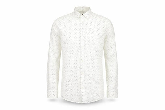 Front view of River Island men’s white geometric button-up, size 17.5