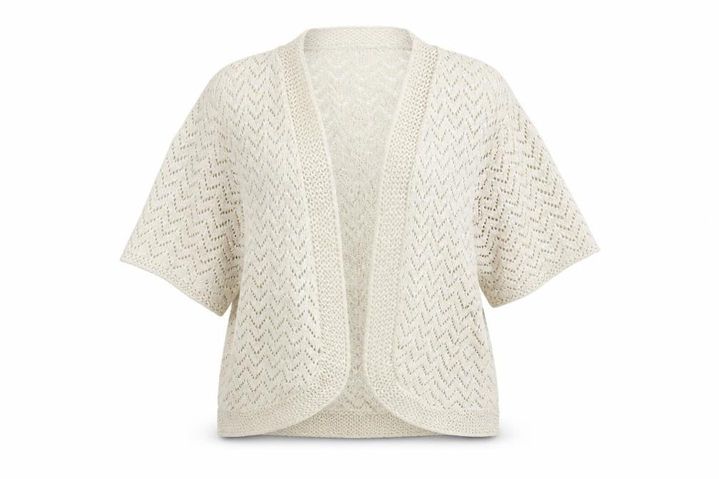 Front view of Autonomy women’s beige shrug jumper, size XL