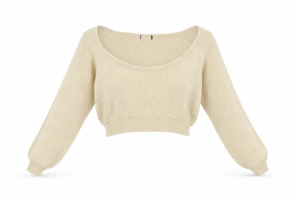 Front view of Preworn women’s beige knit jumper, size M