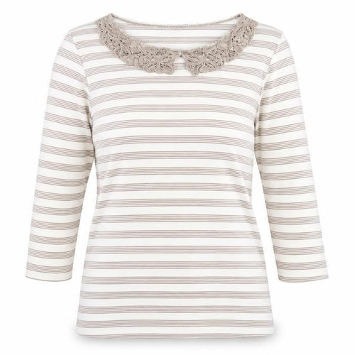 Alexara Womens Brown Striped  Basic T-Shirt Size 14