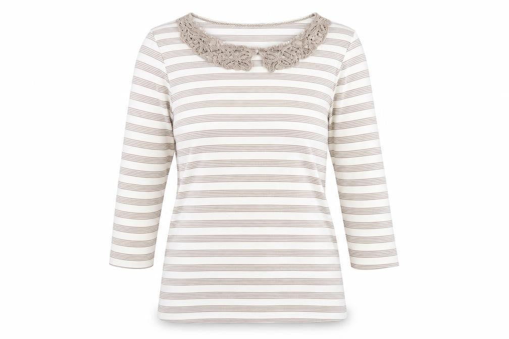 Alexara Womens Brown Striped  Basic T-Shirt Size 14