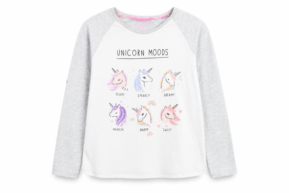 Front view of Tu girls’ white top pyjama top, size 10, years - unicorn