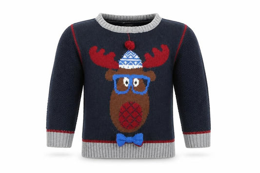 Front view of F&F boys’ black animal print jumper, size 2-3, years - chrisstmas jumper