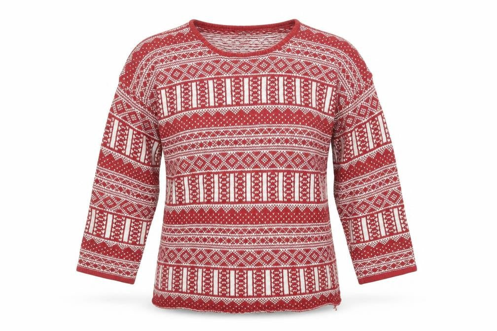Front view of H&M women’s red argyle/diamond jumper, size M