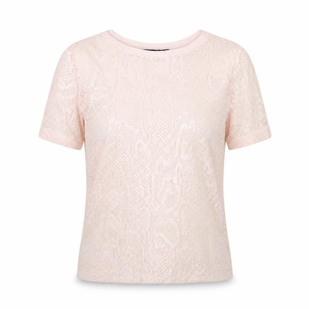 Front view of Atmosphere women’s pink animal print basic t-shirt, size UK 6
