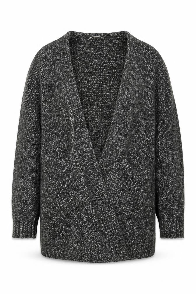 Front view of H&M women’s grey knit cardigan jumper, size S