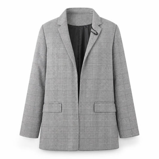 Front view of New Look women’s black houndstooth jacket, size UK 8