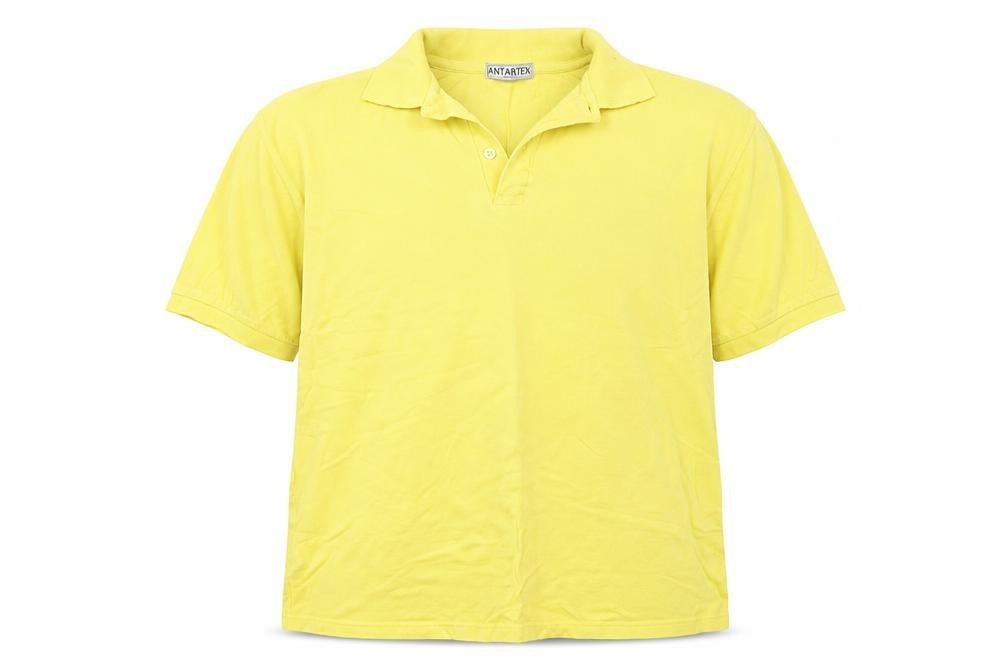 Front view of antartex men’s yellow polo, size M
