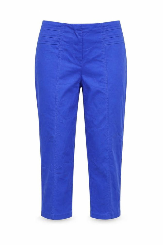 Front view of Rockmans women’s blue denim cropped jeans, size UK 10, 21-inch leg