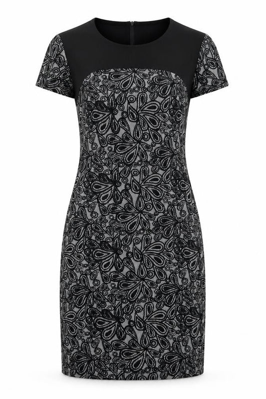 Front view of Solo women’s black floral a-line, size UK 12