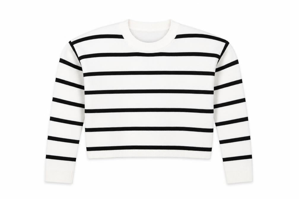 Front view of New Look girls’ white striped jumper, size 8, years