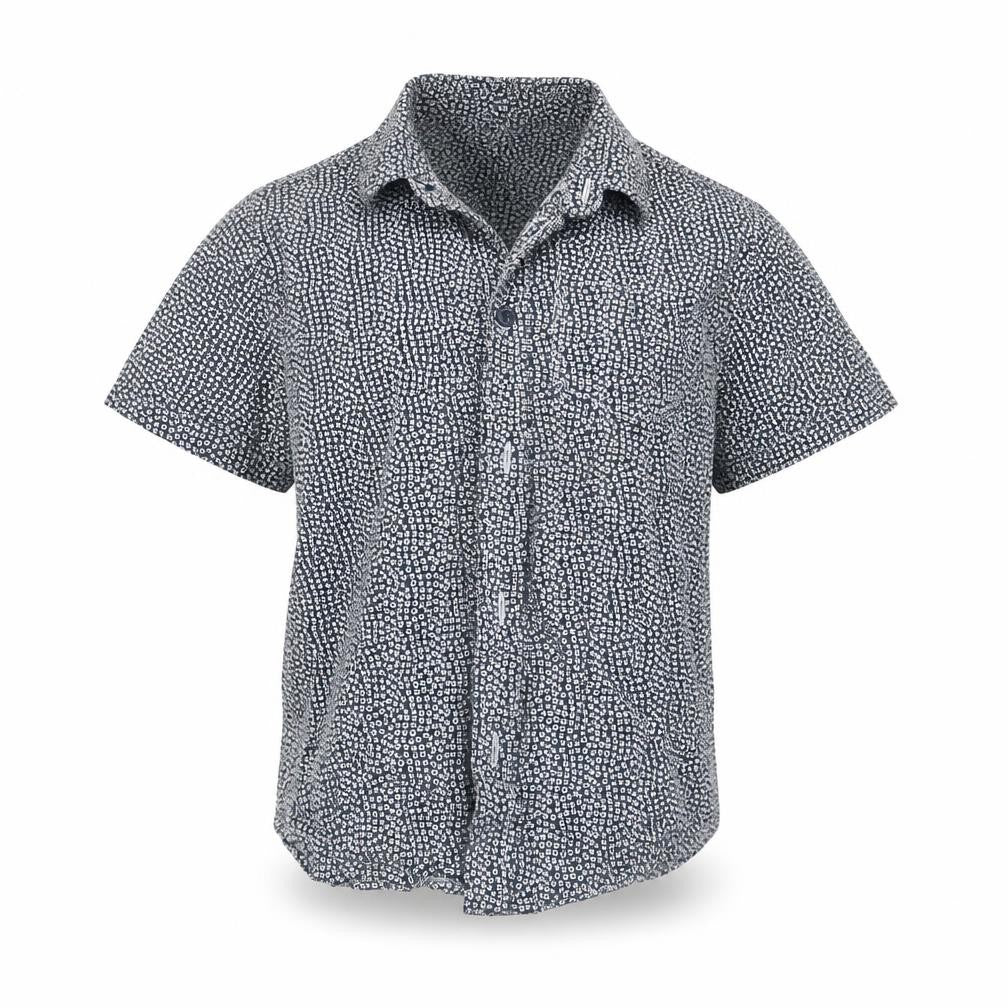 Front view of Primark boys’ grey geometric basic button-up, size 2-3, years