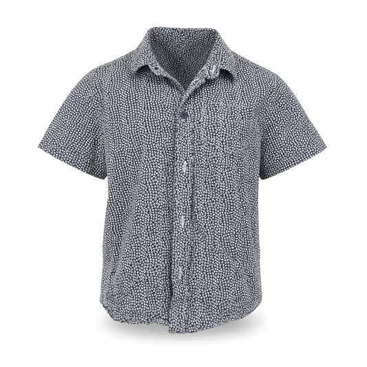Front view of Primark boys’ grey geometric basic button-up, size 2-3, years