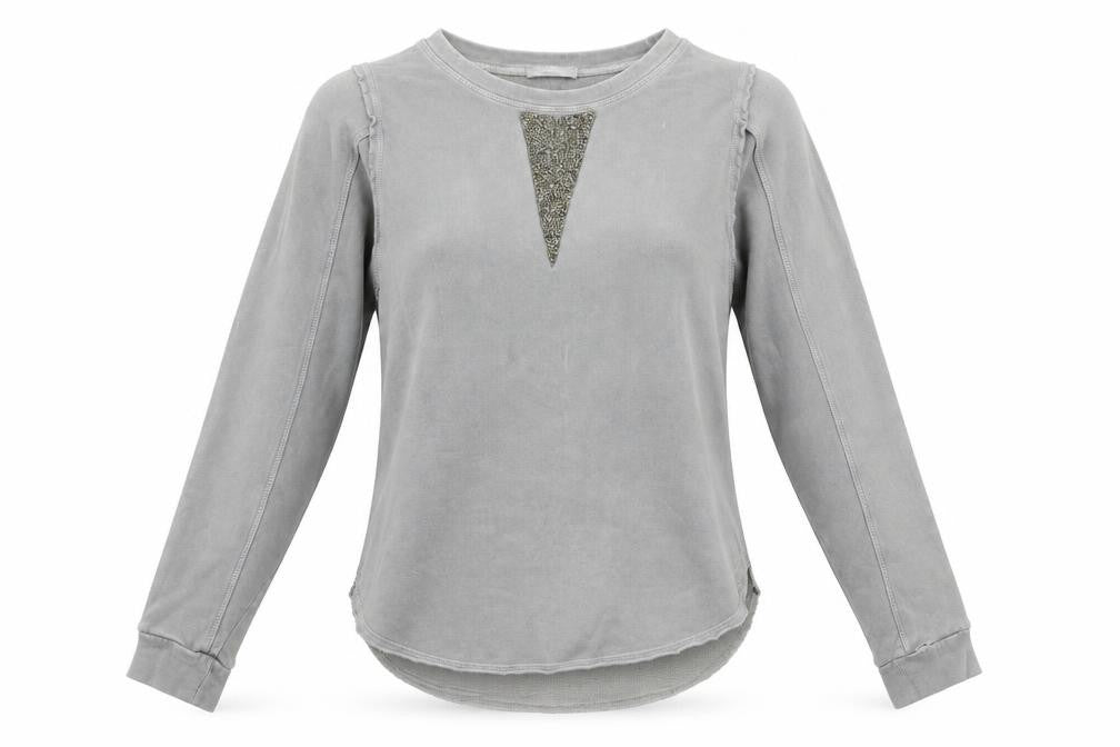Front view of Zara women’s grey batik jersey pullover sweatshirt, size S