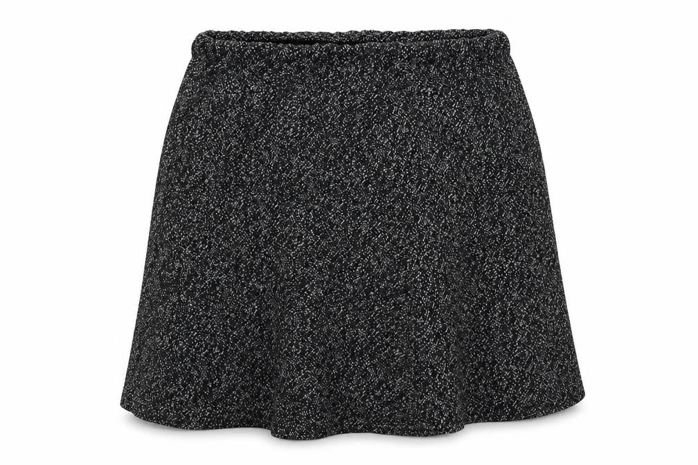 Front view of Amber women’s grey knit flare skirt, size UK 18