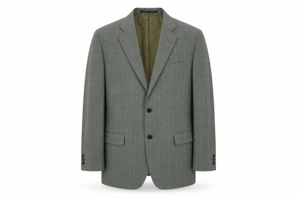 Front view of Marks & Spencer men’s green geometric jacket blazer, size 42