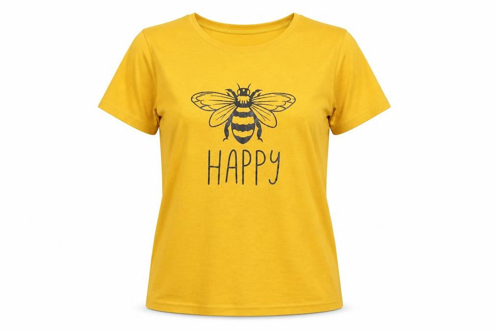 Front view of Fashion women’s yellow basic t-shirt, size S