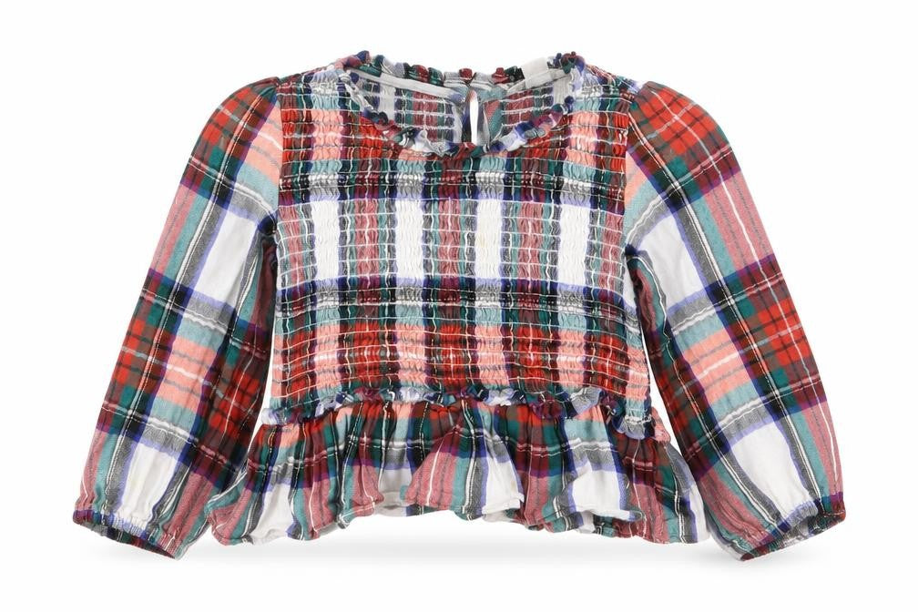 Front view of crew cuts girls’ multicoloured check basic blouse, size 2, years