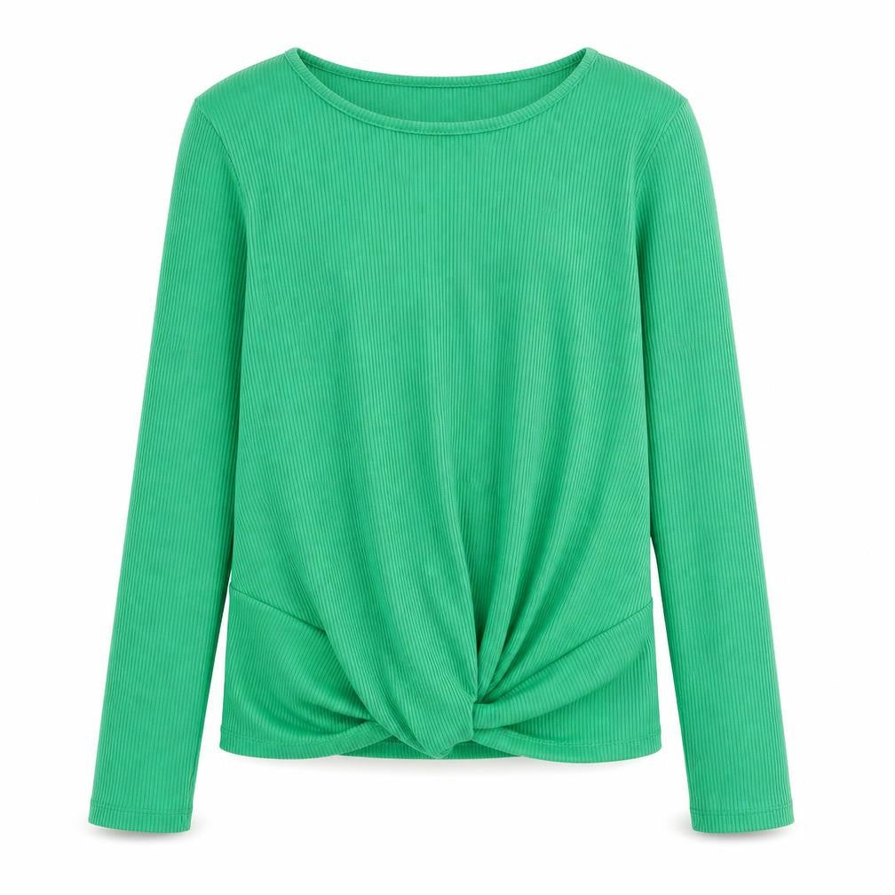 Front view of Candy Couture girls’ green basic t-shirt, size 12, years