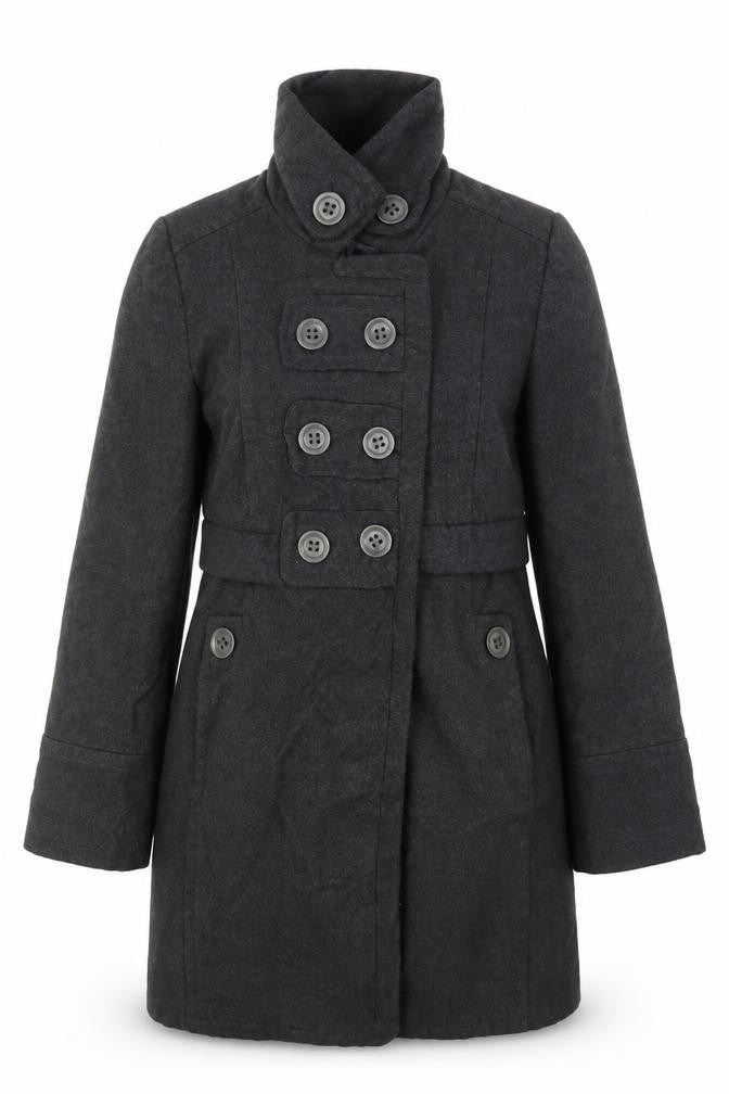 Front view of Preworn women’s grey jacket coat, size M