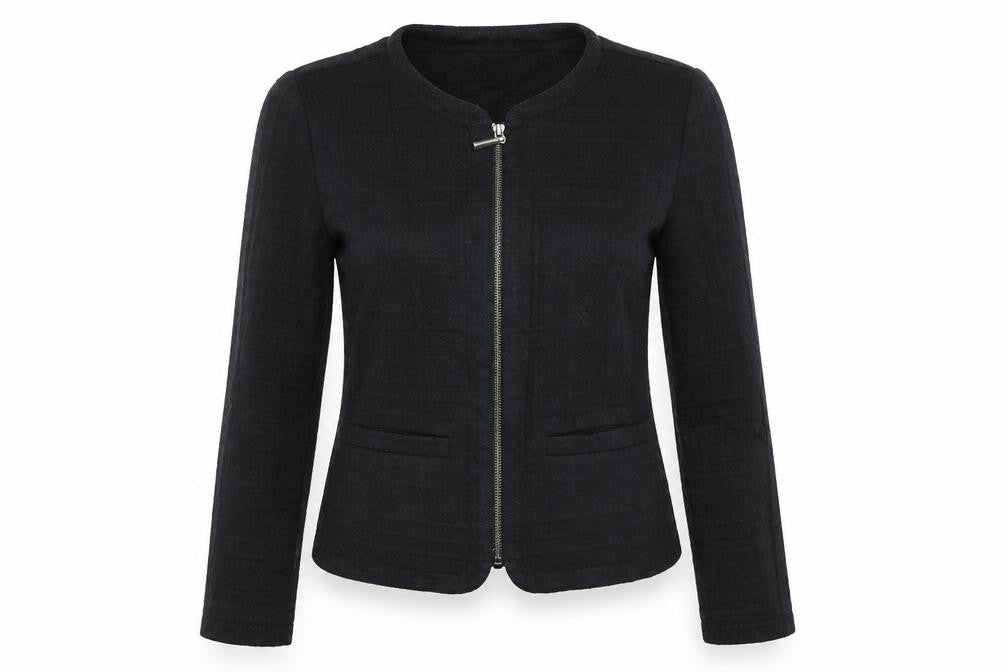 Front view of Marks & Spencer women’s black full zip jumper, size UK 10