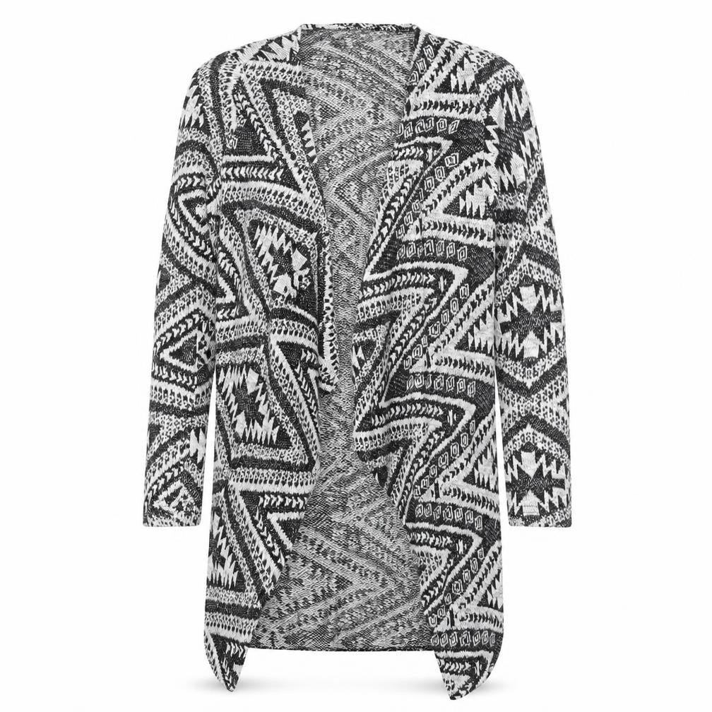 Front view of Primark women’s black argyle/diamond cardigan jumper, size UK 8