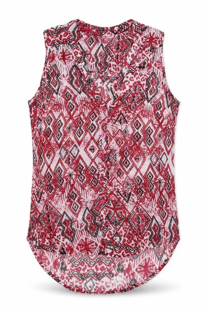 Front view of Stradivarius women’s multicoloured geometric basic button-up, size M