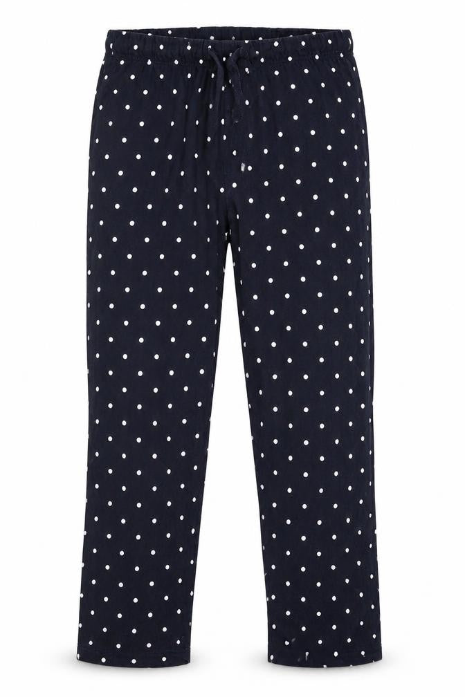 Front view of Threadbare women’s blue polka dot sweatpants, size M, 27-inch leg