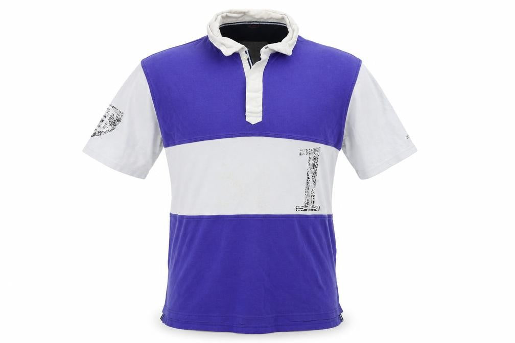 Front view of Chukka men’s multicoloured striped polo, size S