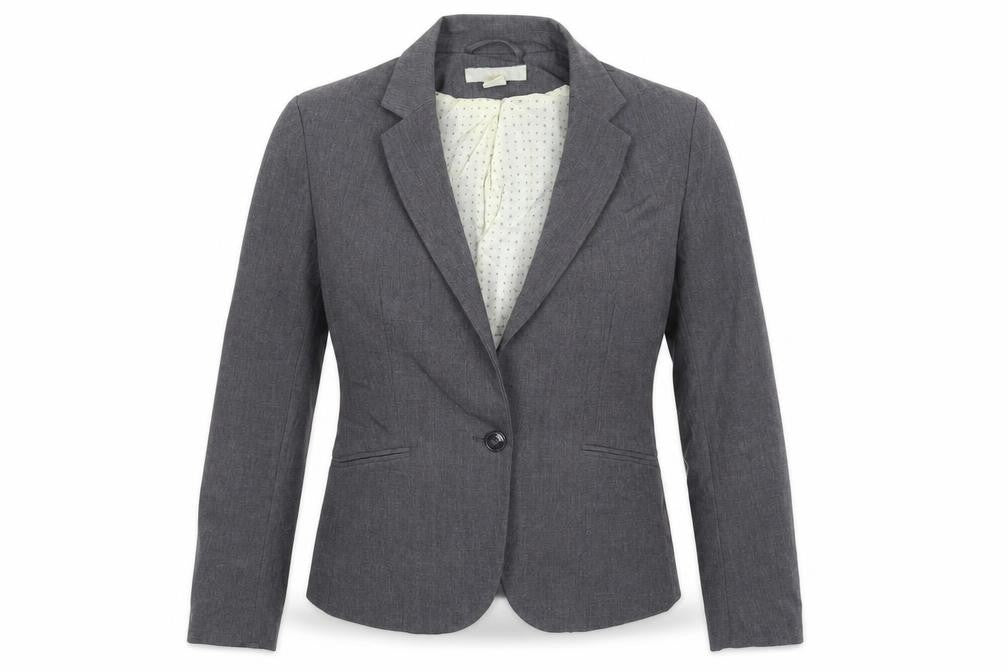 Front view of H&M women’s grey jacket suit jacket, size UK 12