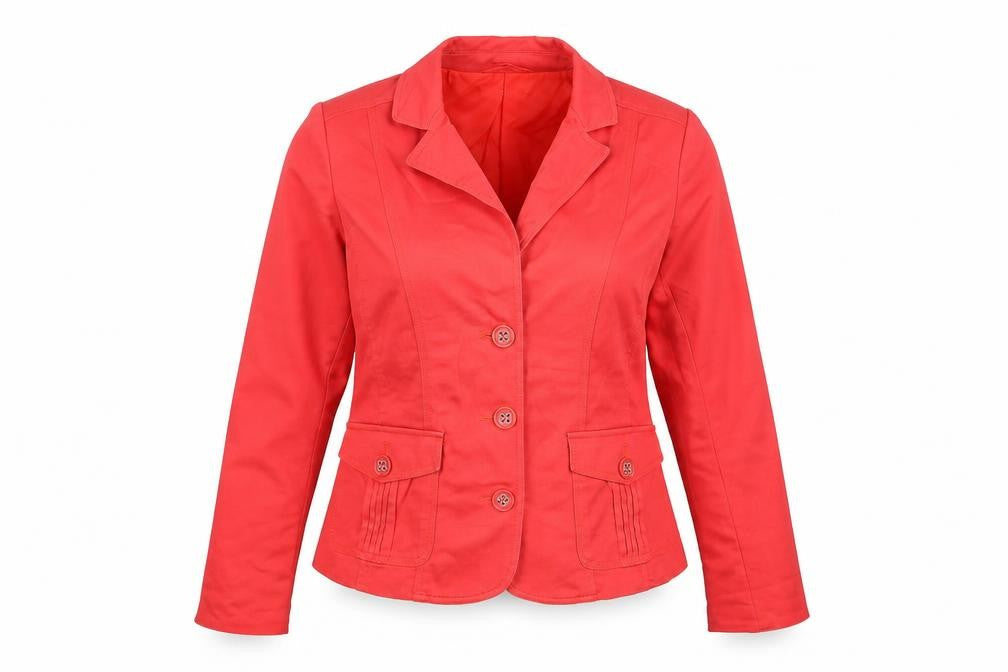 Front view of Queenspark women’s pink jacket blazer, size UK 12