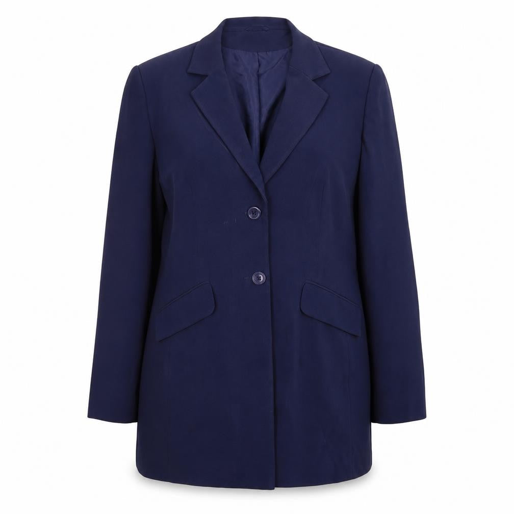 Front view of Preworn women’s blue jacket suit jacket, size UK 14