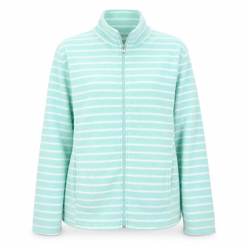 Anna De Lancay Womens Green Striped Fleece Full Zip Jumper Size S